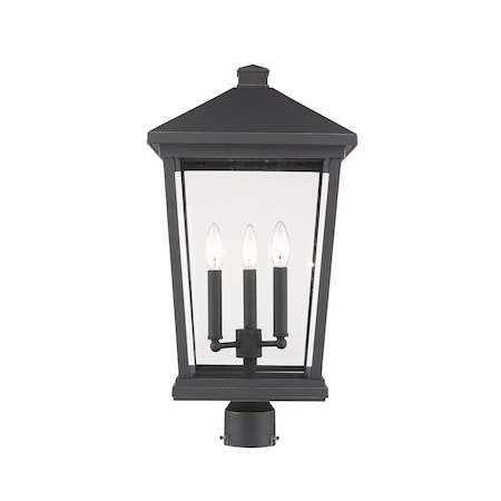 Z-Lite Beacon 3 Light Outdoor Post Mount Fixture, Oil Rubbed Bronze & Clear Beveled 568PHXLR-ORB
